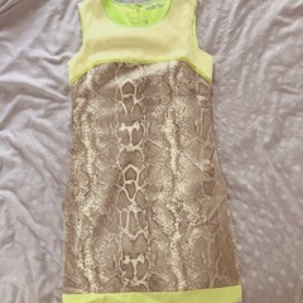 Lizard print dress with lime green trim